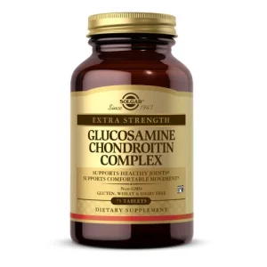 Solgar Extra Strength Glucosamine Chondroitin complex tablets for advanced joint mobility and flexibility support.