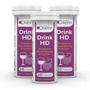DrinkHD DAO Enzyme capsules for on-the-go histamine support, portable digestive enzyme health, and alcohol-related histamine management.
