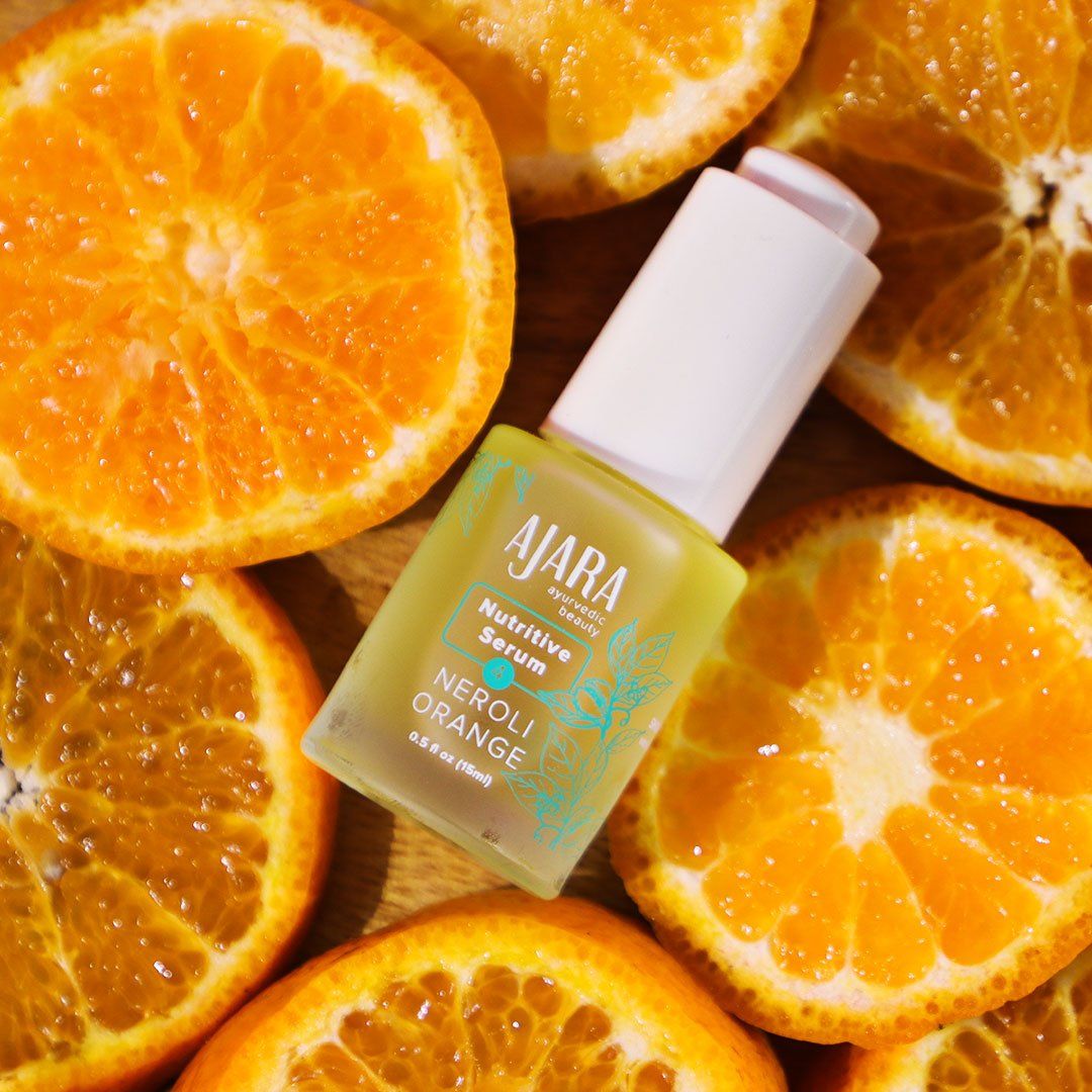 This Neroli Orange Nutritive Serum infuses the skin with a potent blend of vitamin-rich citrus extracts and precious floral oils to deeply nourish the lipid barrier, brighten dullness, and promote a vibrant, healthy-looking glow.