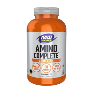 Now Foods Amino Complete (360 Caps): Comprehensive amino acid blend featuring essential and non-essential acids to support muscle recovery, lean mass maintenance, and optimal nitrogen balance.