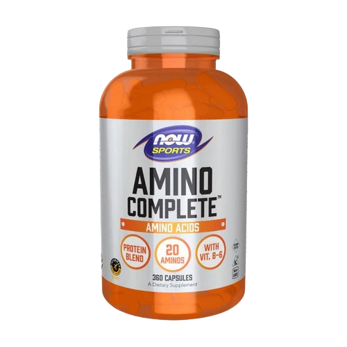 Now Foods Amino Complete (360 Caps): Comprehensive amino acid blend featuring essential and non-essential acids to support muscle recovery, lean mass maintenance, and optimal nitrogen balance.