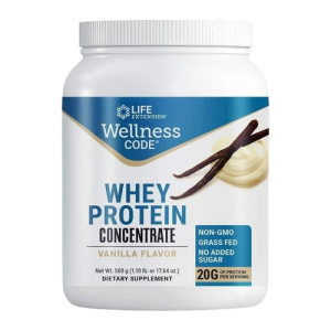 Life Extension Whey Protein Concentrate (Vanilla): Premium, low-heat processed protein source rich in immunoglobulins to support muscle growth, immune system function, and healthy glutathione levels.