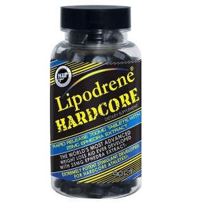 Bottle of Lipodrene Hardcore with Ephedra, a thermogenic fat burner and energy booster designed for advanced weight loss and metabolic support.