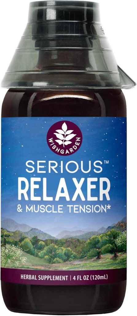 Natural Serious Relaxer herbal supplement bottle for muscle tension and stress relief.