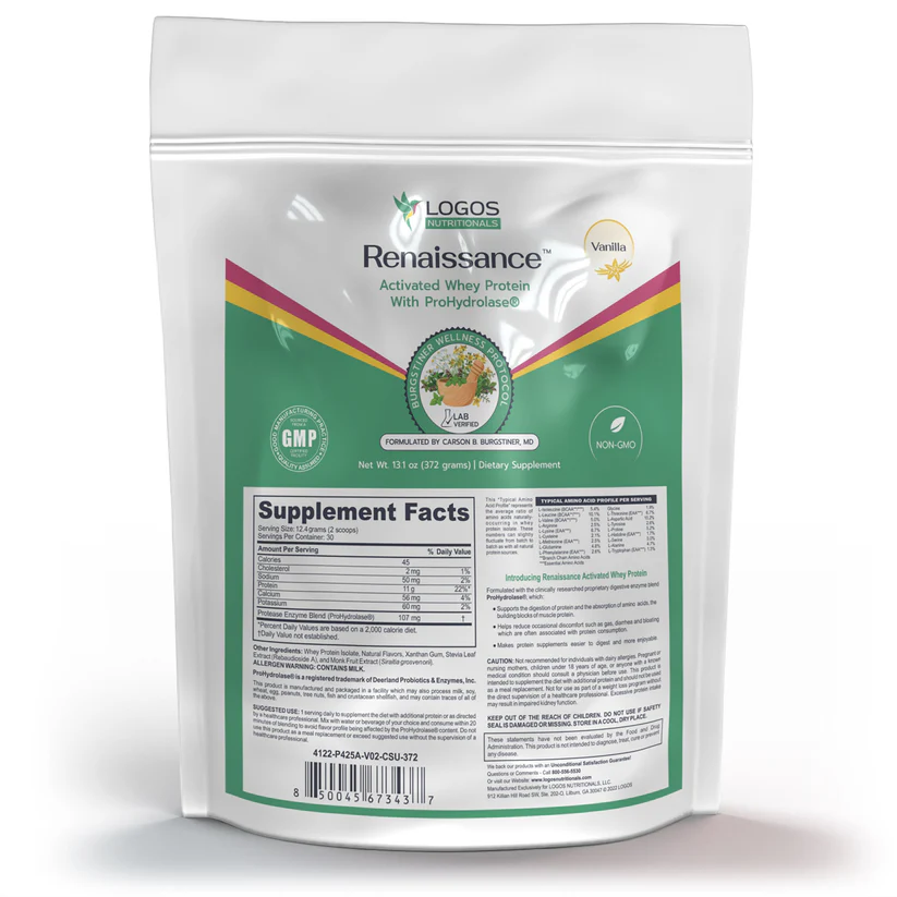 Container of Renaissance Whey Protein™ powder for post-workout muscle recovery and growth.