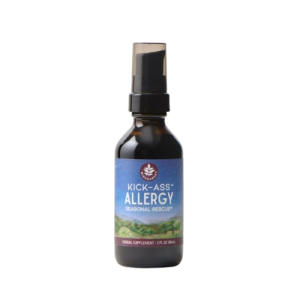 Kick-Ass Allergy Seasonal Rescue herbal liquid formula for fast-acting relief from pollen, dust, and seasonal sensitivities.