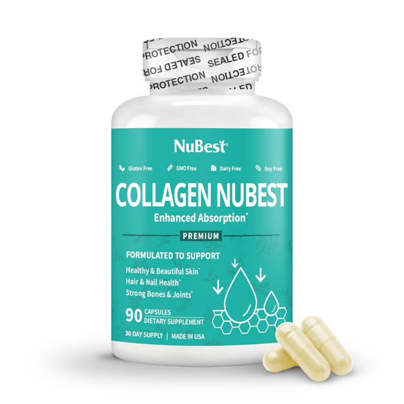 Collagen NuBest capsules for healthy skin, hair, nails, and joint support.
