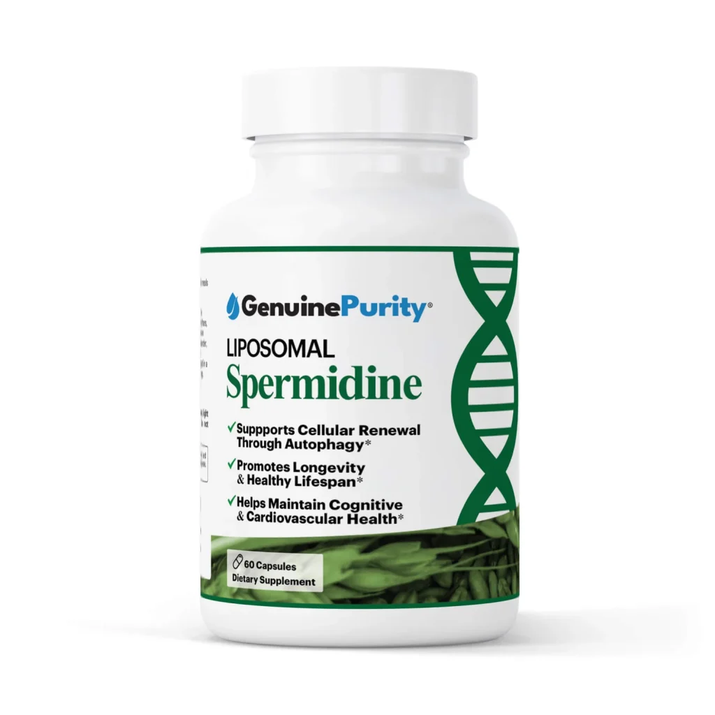 Liposomal Spermidine supplement bottle for cellular renewal, autophagy, and anti-aging support.