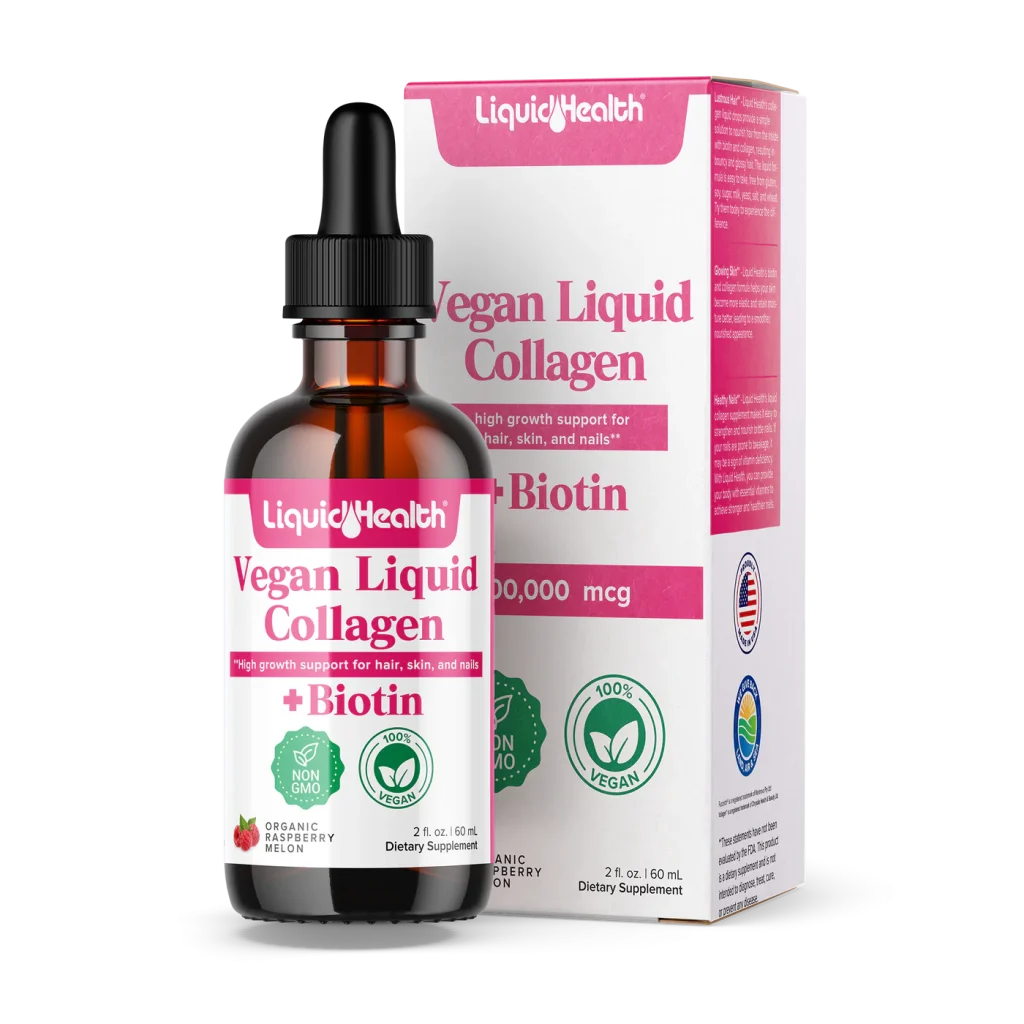 Vegan Liquid Collagen and Biotin drops 100,000mcg for hair growth and glowing skin.