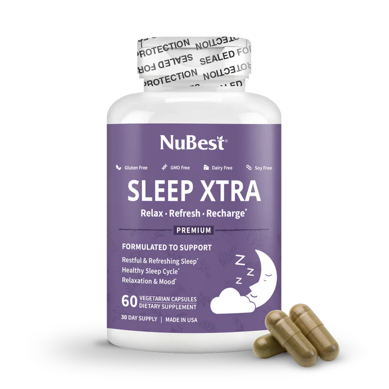 Sleep Xtra supplement bottle for natural sleep support and nighttime relaxation.